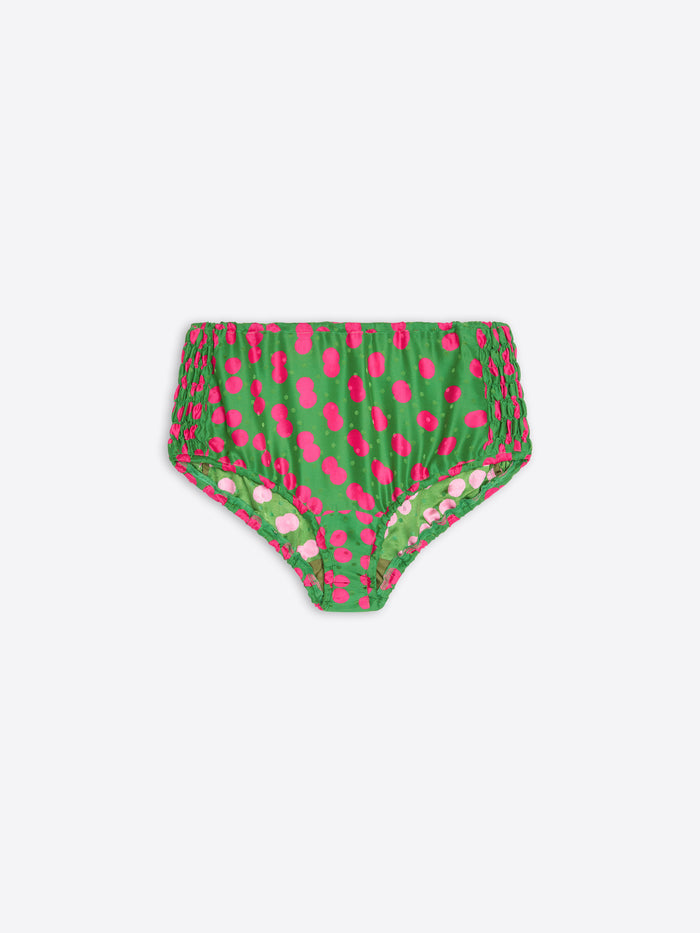 Green bikini bottom with pink floral pattern on a white background - Dries Van Noten