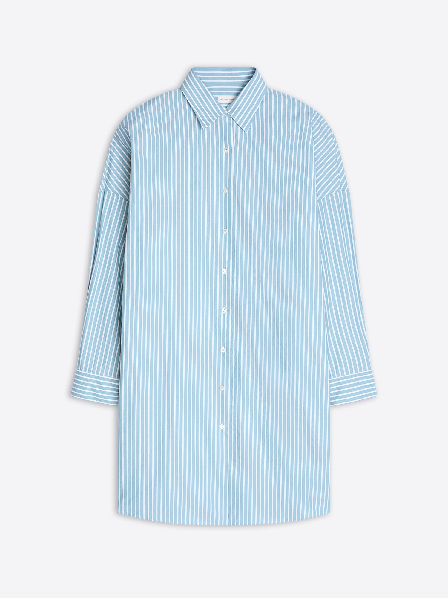 Blue striped shirt dress on a white background. - Dries Van Noten