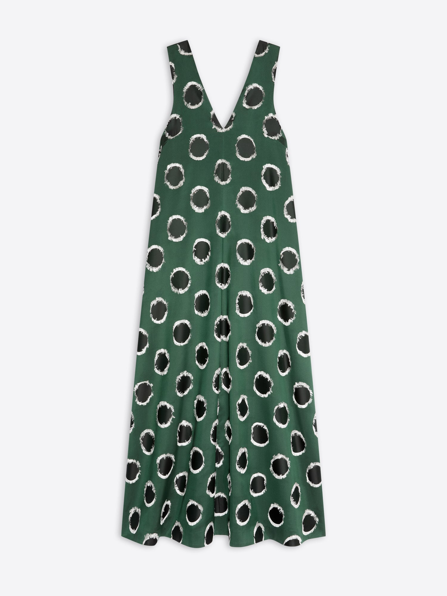 Green dress with black abstract pattern on a white background - Dries Van Noten