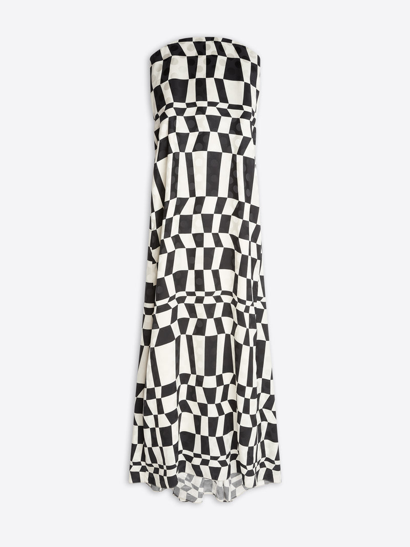 Black and white checkered strapless dress on a white background - Dries Van Noten