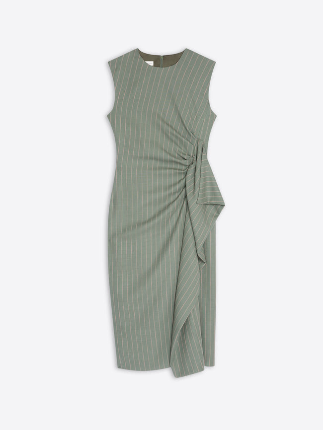 Green striped dress with a knot detail on a white background - Dries Van Noten
