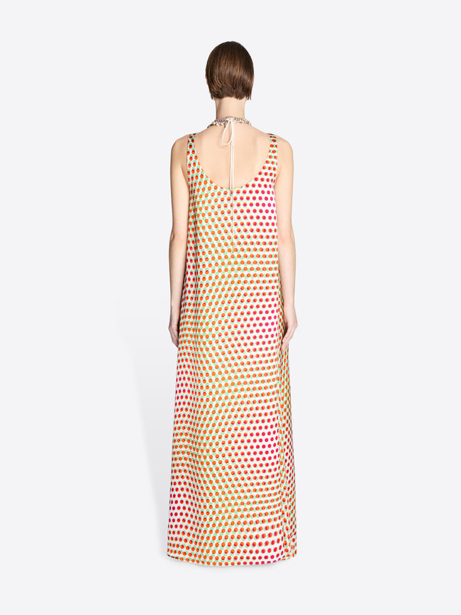 Woman wearing a sleeveless dress with a geometric pattern on a white background - Dries Van Noten