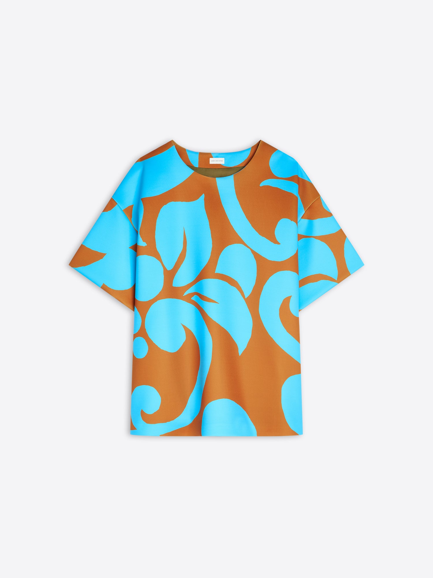 T-shirt with blue floral pattern on orange background - Dries Van Noten