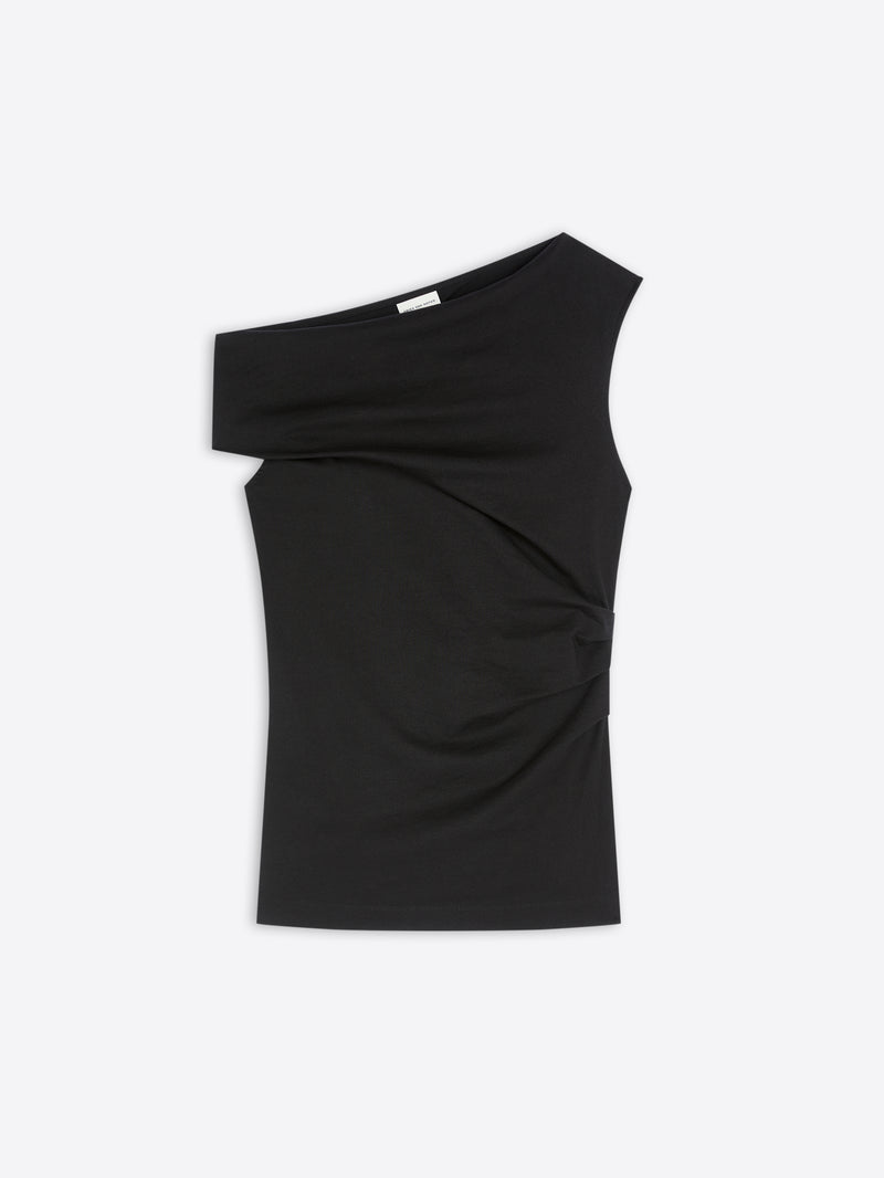 Black one-shoulder top on a white background - Dries Van Noten