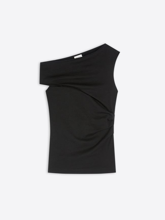 Black one-shoulder top on a white background - Dries Van Noten