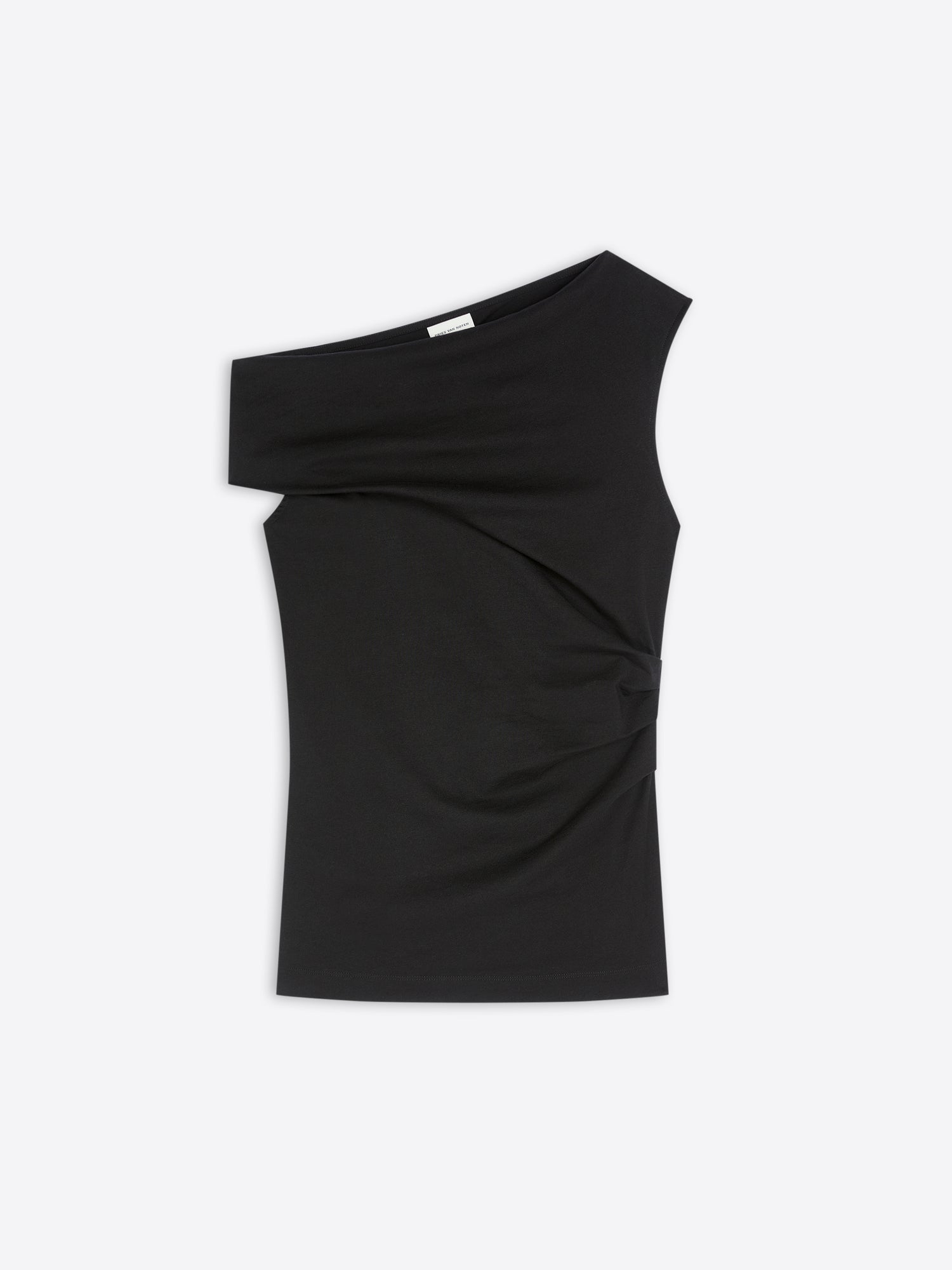 Black one-shoulder top on a white background - Dries Van Noten