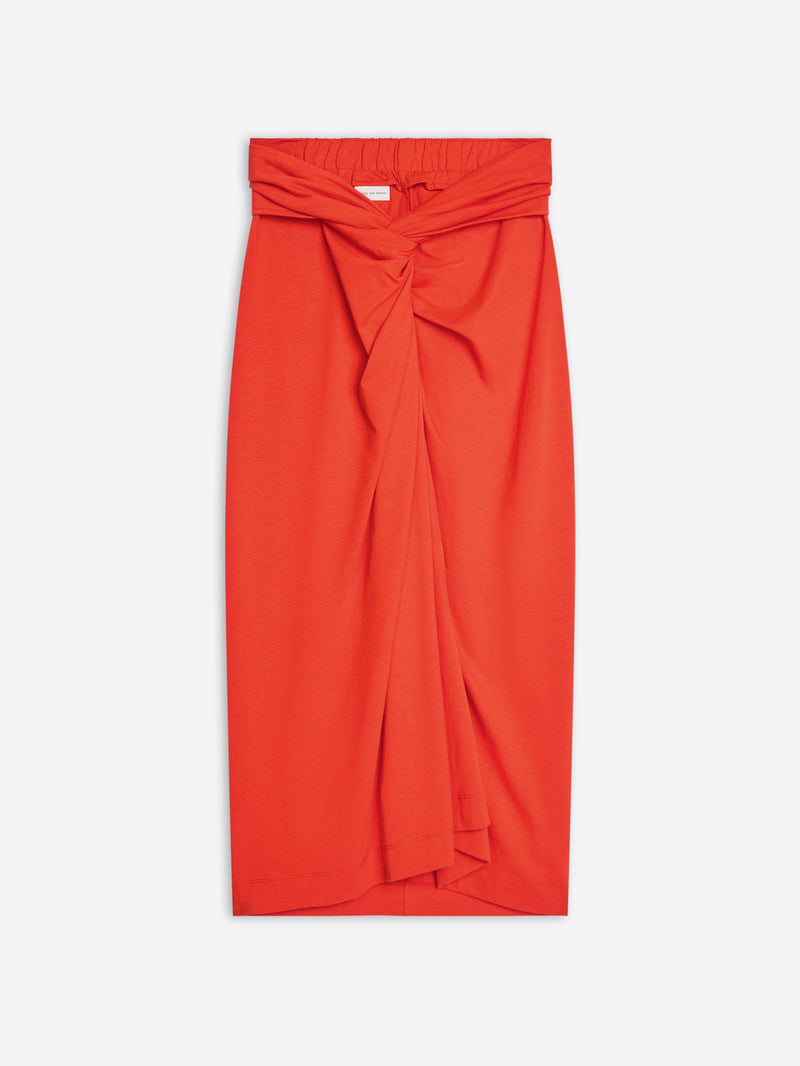 Orange skirt with a knot detail on a white background - Dries Van Noten