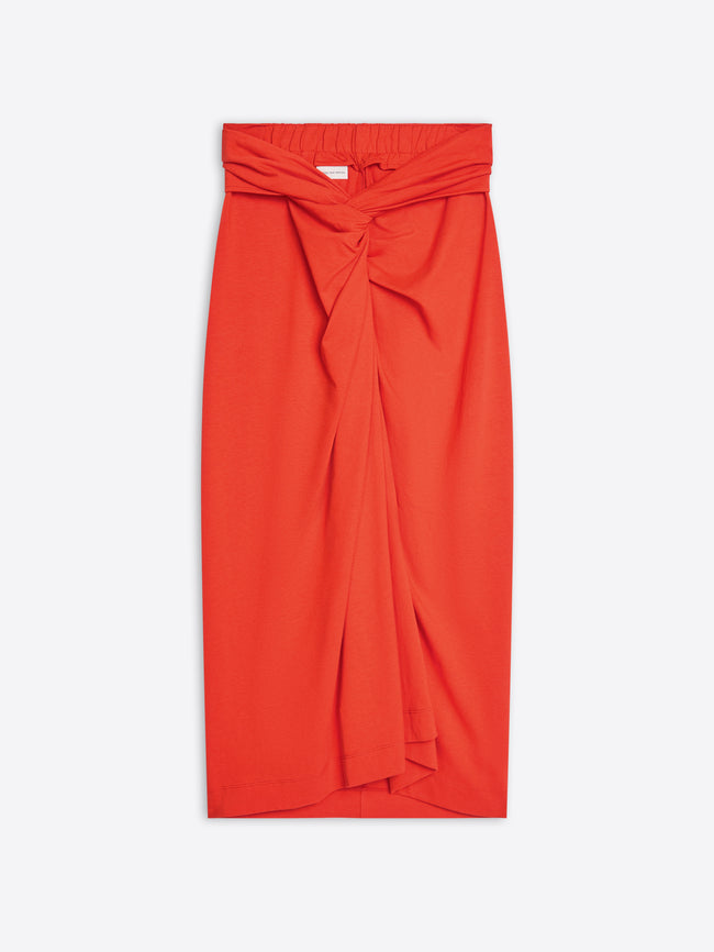 Orange skirt with a knot detail on a white background - Dries Van Noten