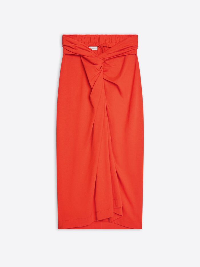 Orange skirt with a knot detail on a white background - Dries Van Noten