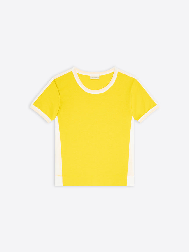 Yellow t-shirt with white trim on a white background - Dries Van Noten