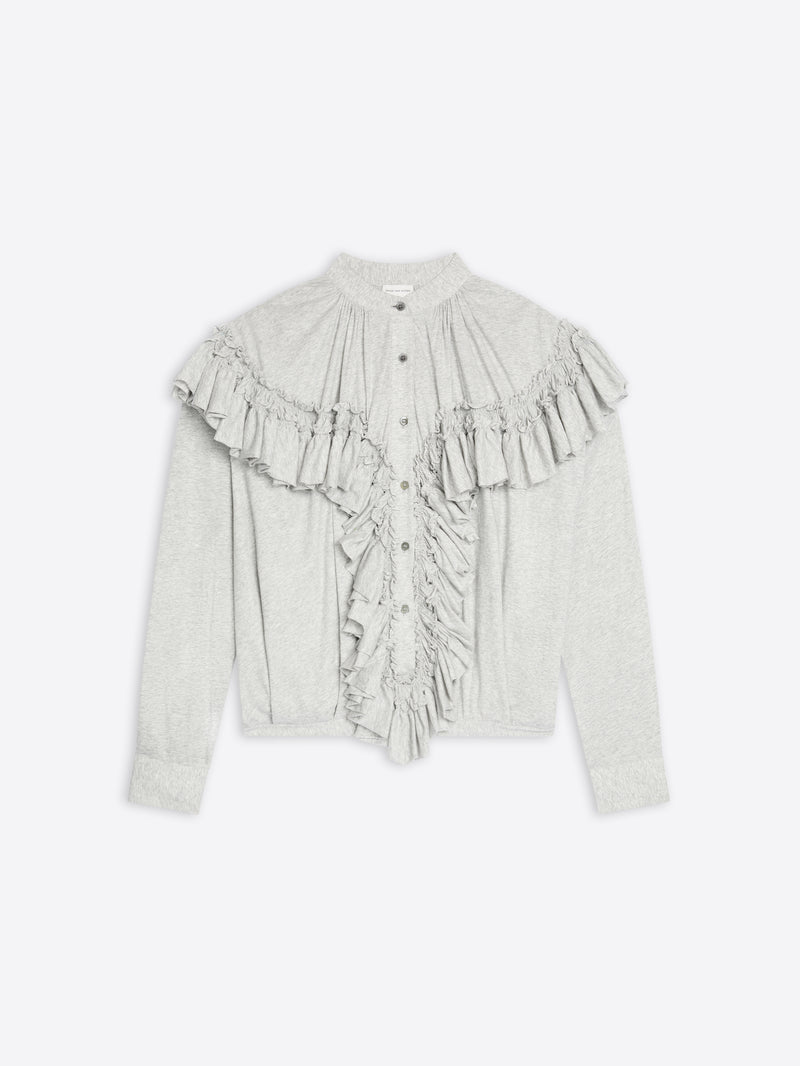 Light gray blouse with ruffled details on a white background - Dries Van Noten