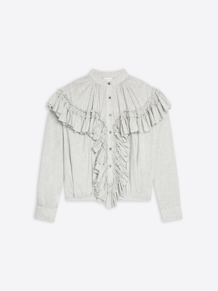 Light gray blouse with ruffled details on a white background - Dries Van Noten