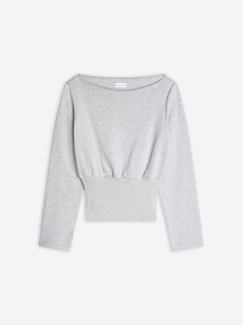 Gray long-sleeve crop top on a white background - Dries Van Noten