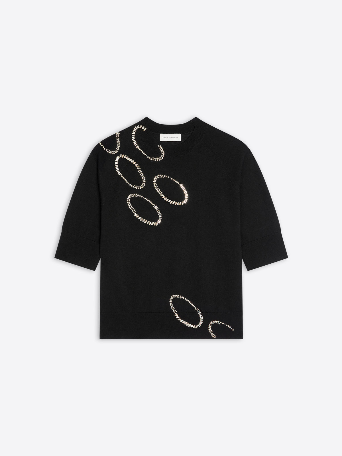 Black top with silver embellishments on a white background - Dries Van Noten