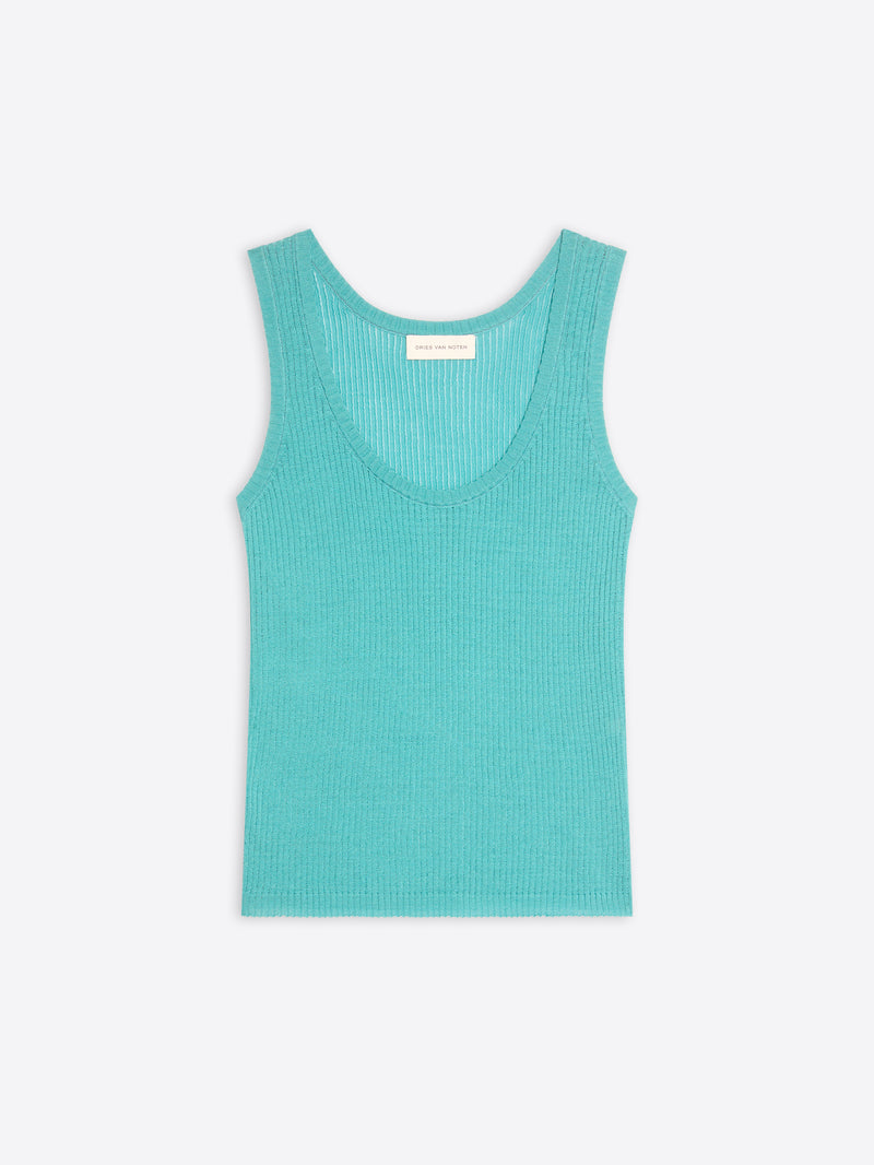 Teal tank top on a white background - Dries Van Noten