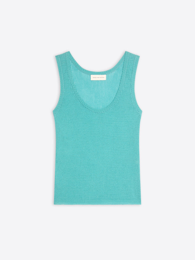 Teal tank top on a white background - Dries Van Noten