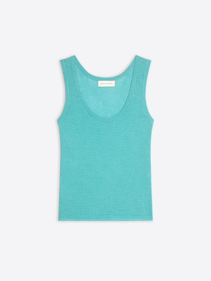 Teal tank top on a white background - Dries Van Noten