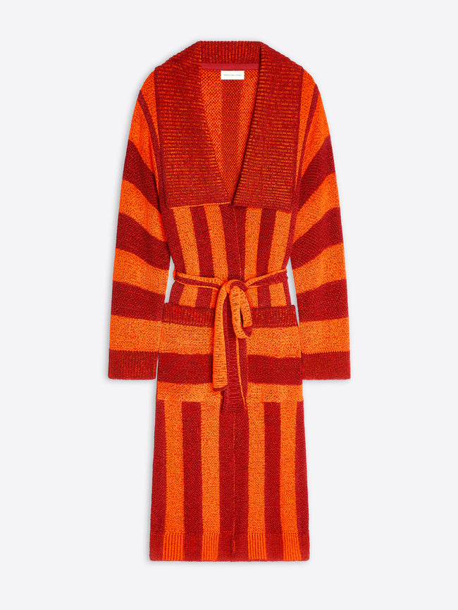 Orange and red striped robe on a white background - Dries Van Noten