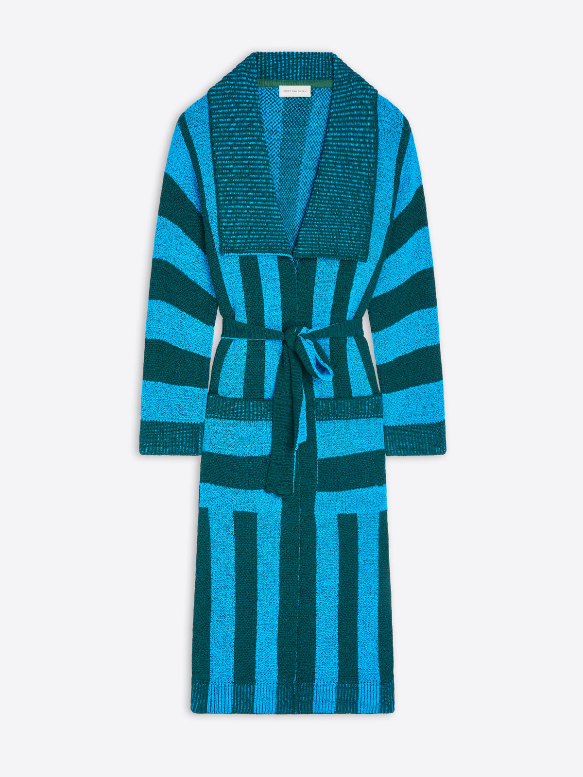 Blue and green striped robe on a light gray background - Dries Van Noten