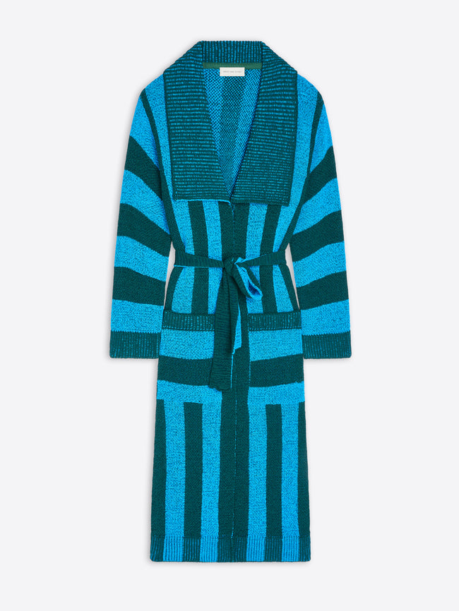 Blue and green striped robe on a light gray background - Dries Van Noten