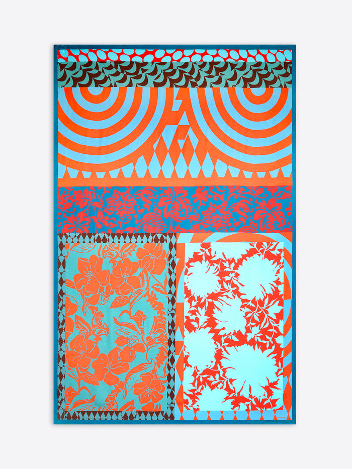 Colorful patterned scarf with geometric and floral designs on a white background - Dries Van Noten