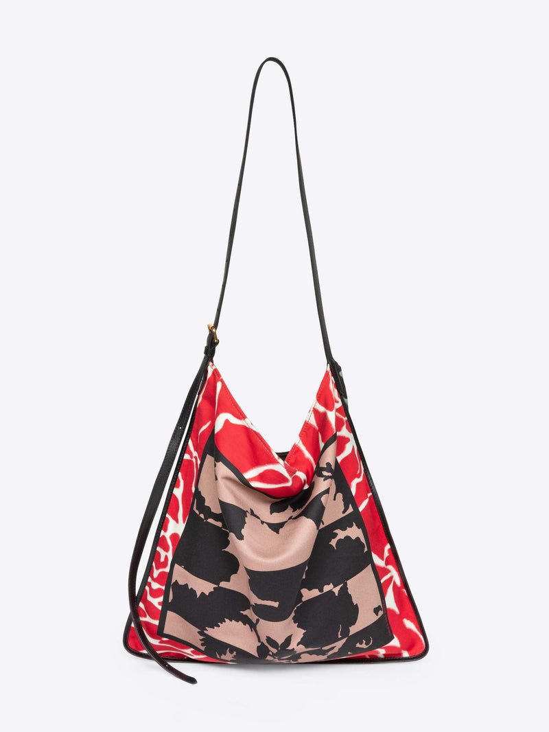 Multicolored patterned bag with a strap on a white background - Dries Van Noten