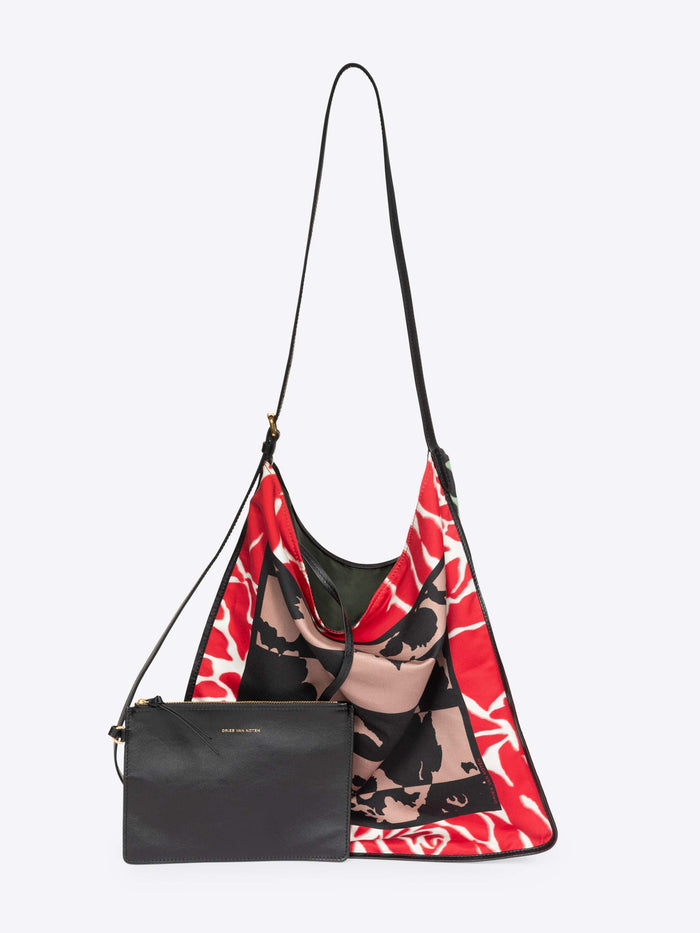 Black handbag with a red and black pattern on a white background - Dries Van Noten