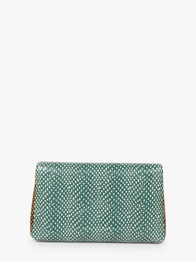 Green textured clutch bag on a white background - Dries Van Noten