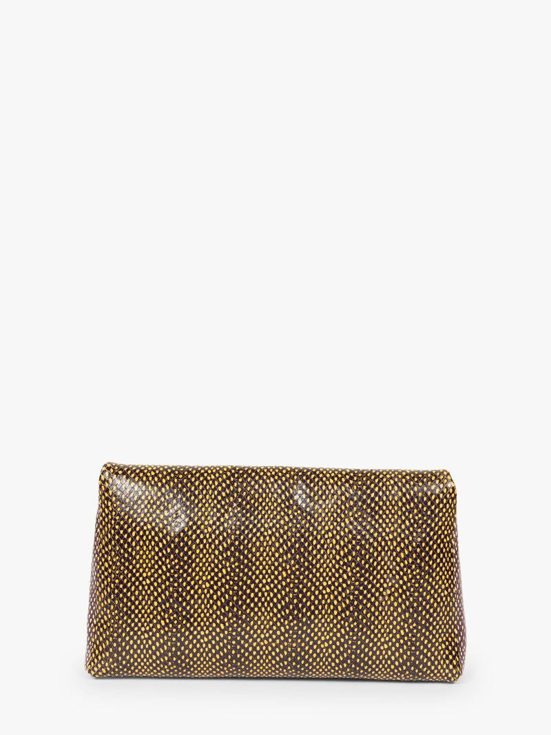 Gold clutch bag with a textured pattern on a white background - Dries Van Noten