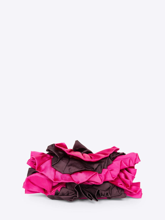 Pink and brown ruffled fabric on a white background - Dries Van Noten