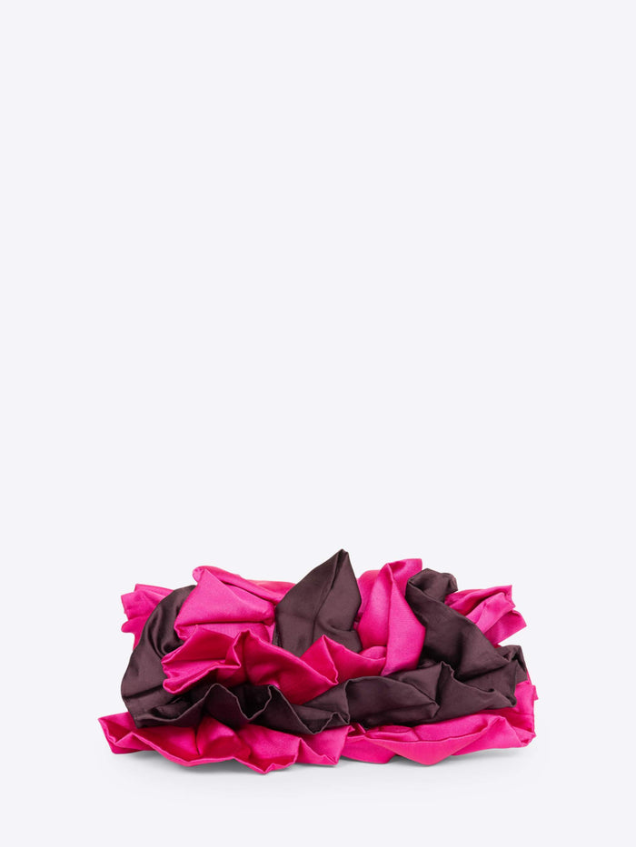 Pink and brown ruffled fabric on a white background - Dries Van Noten
