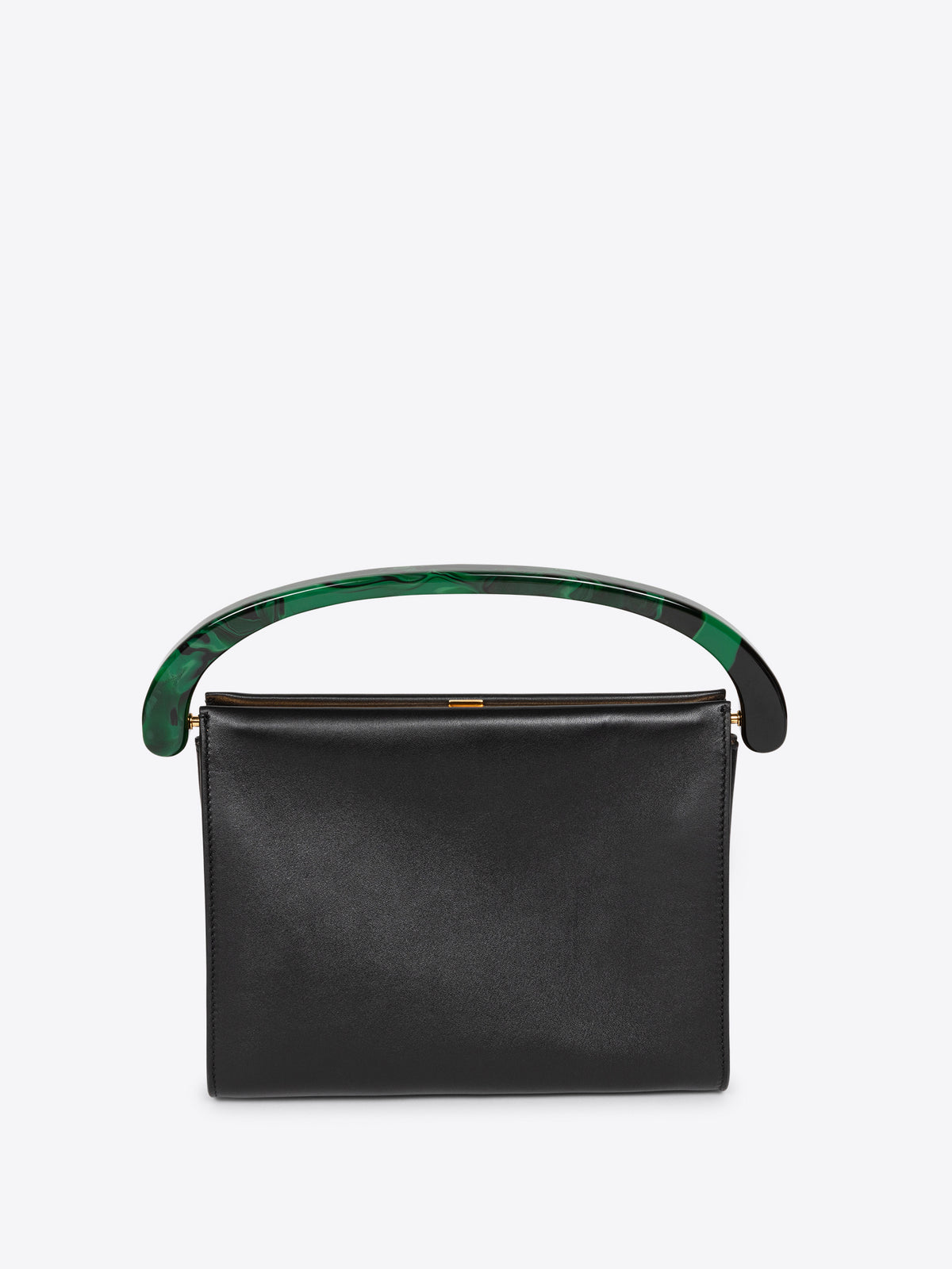 Black handbag with green handle on a white background - Dries Van Noten