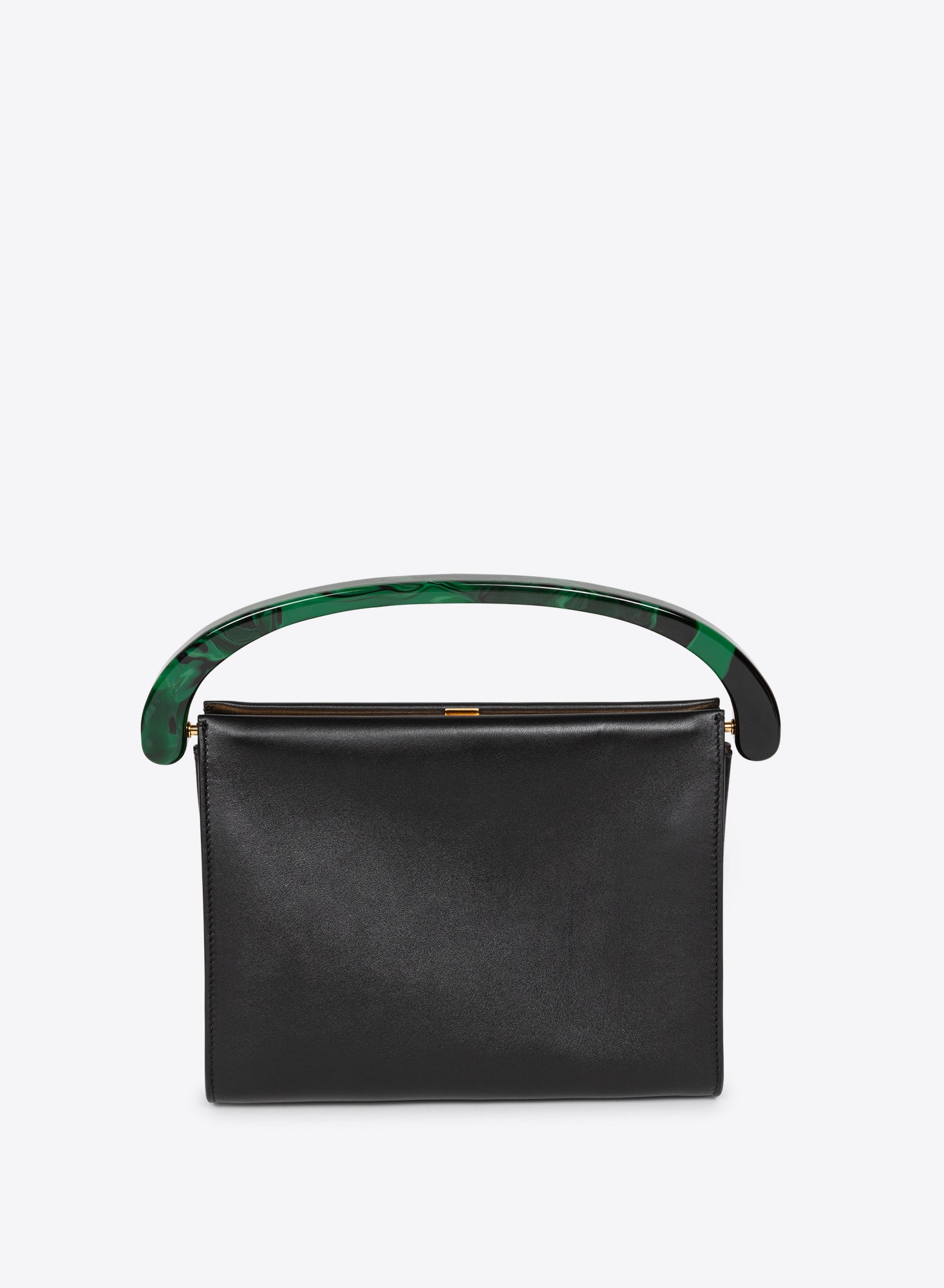 Black handbag with green handle on a white background - Dries Van Noten