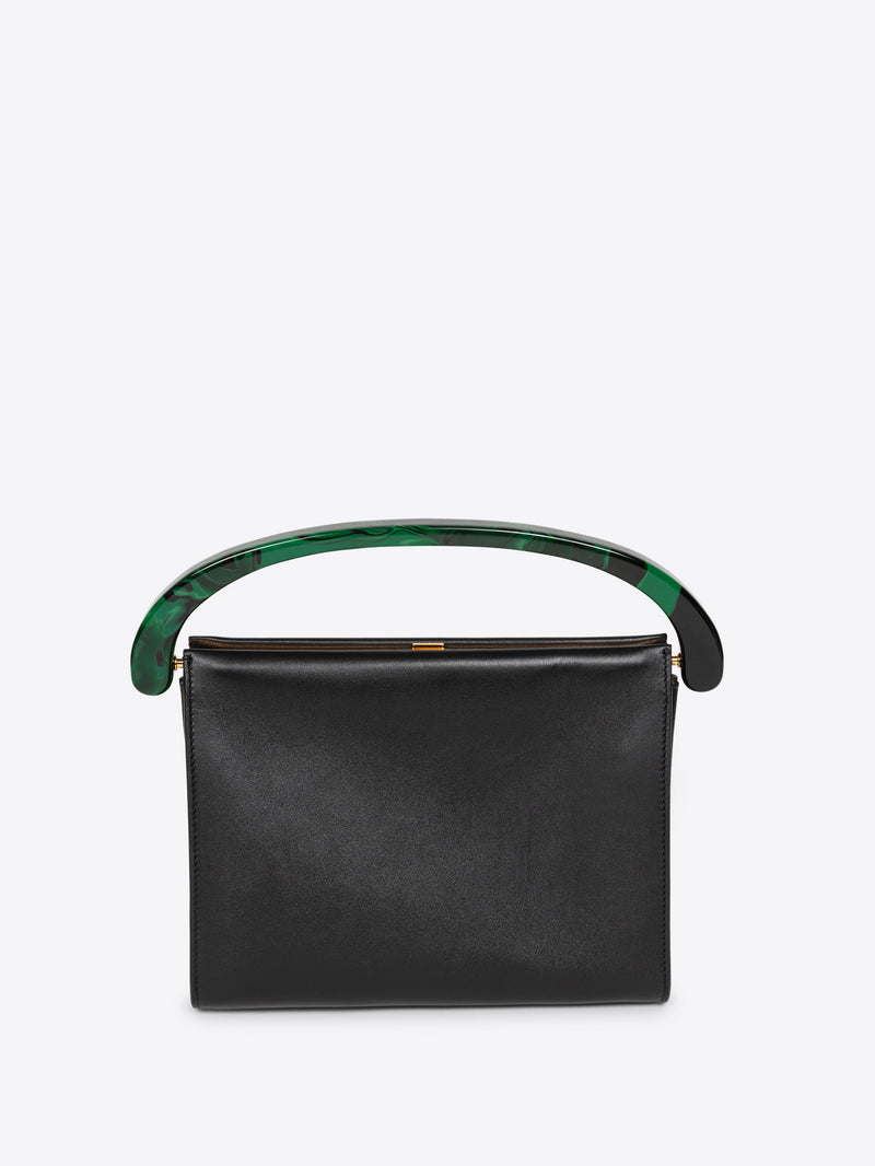 Black handbag with green handle on a white background - Dries Van Noten