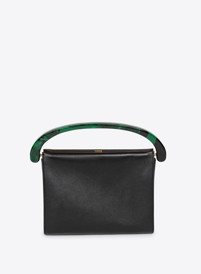Black handbag with green handle on a white background - Dries Van Noten