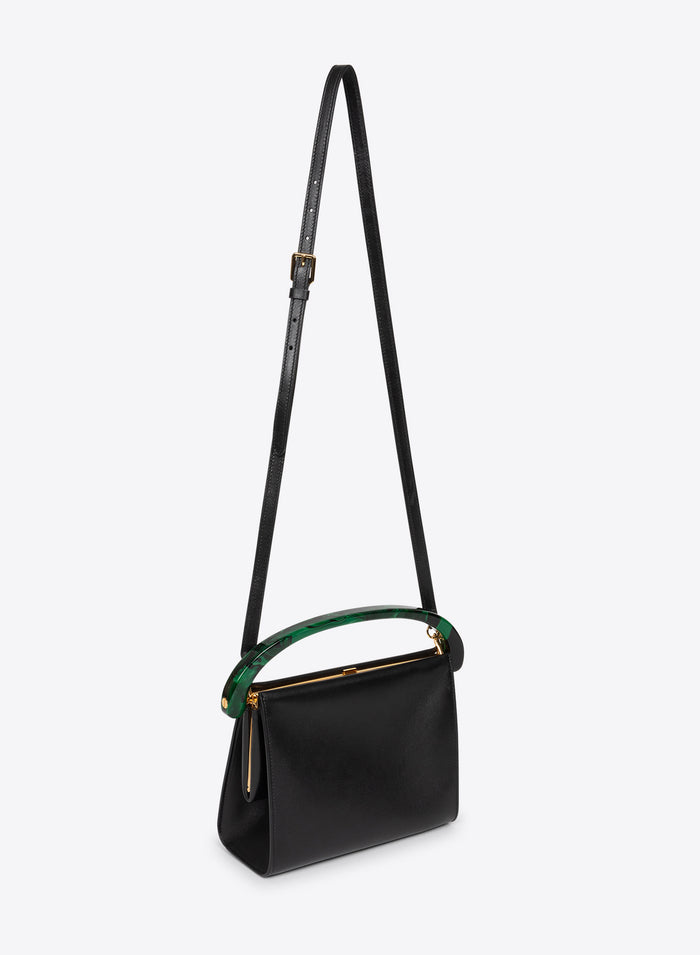 Black handbag with green accents on a white background - Dries Van Noten