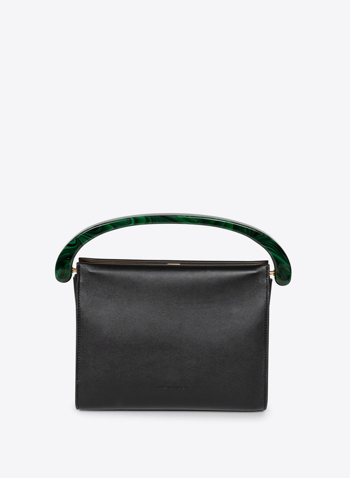 Black handbag with a green handle on a white background - Dries Van Noten