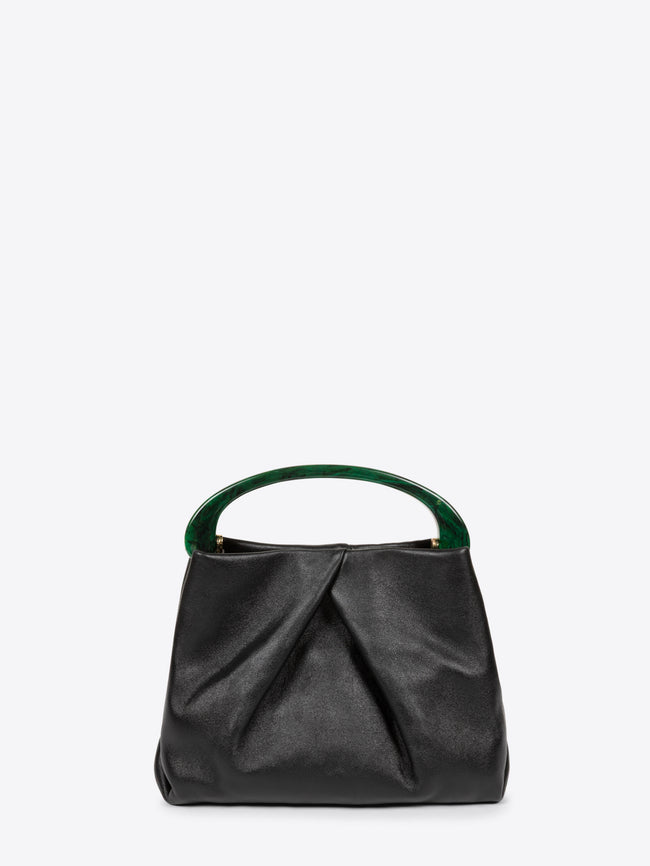 Black handbag with green handle on a white background - Dries Van Noten