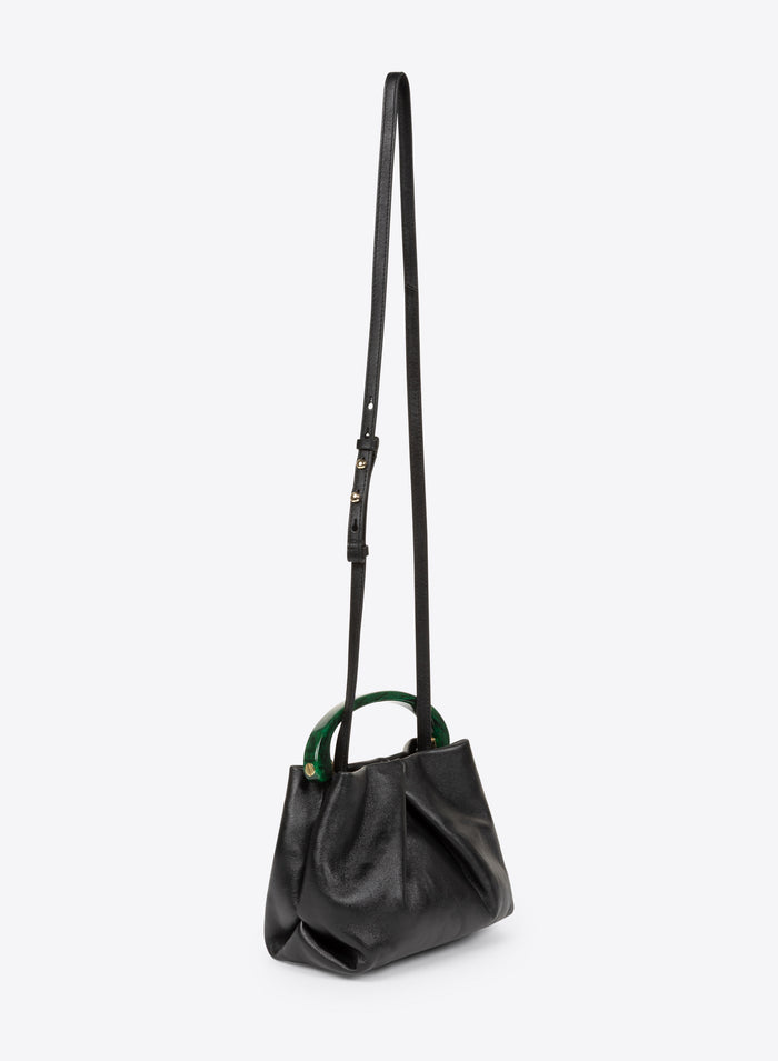 Black handbag with green accents on a white background - Dries Van Noten