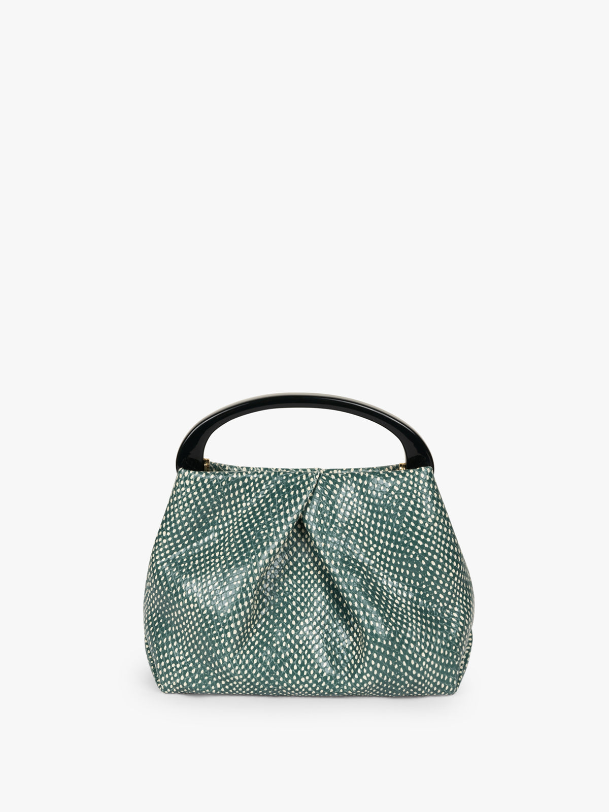 Green textured handbag with a black handle on a white background - Dries Van Noten