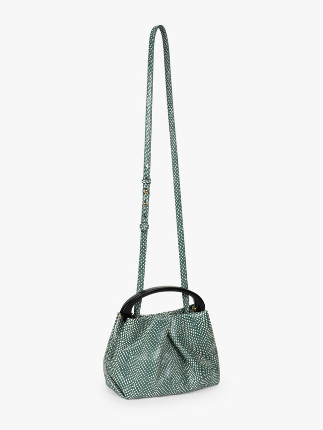 Green textured handbag with a strap on a white background - Dries Van Noten