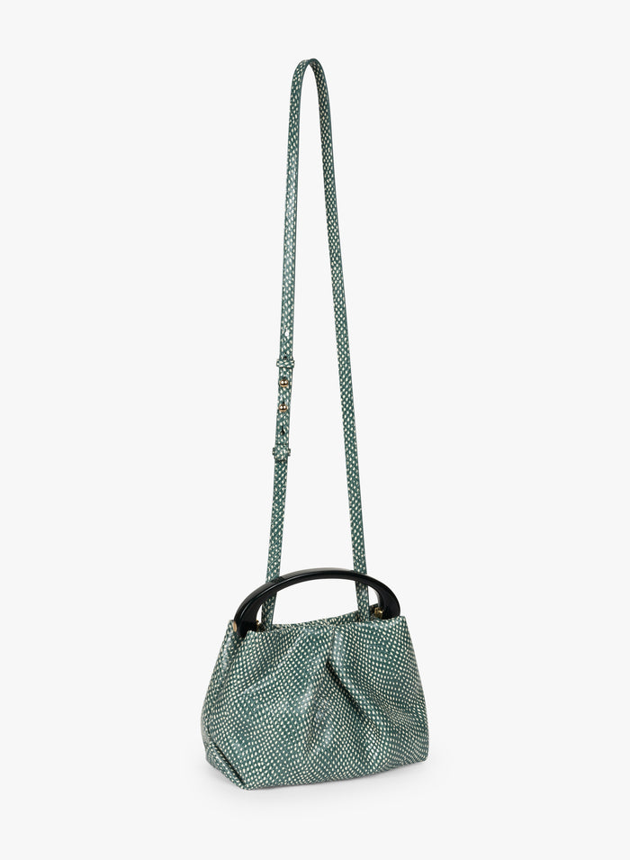 Green textured handbag with a strap on a white background - Dries Van Noten