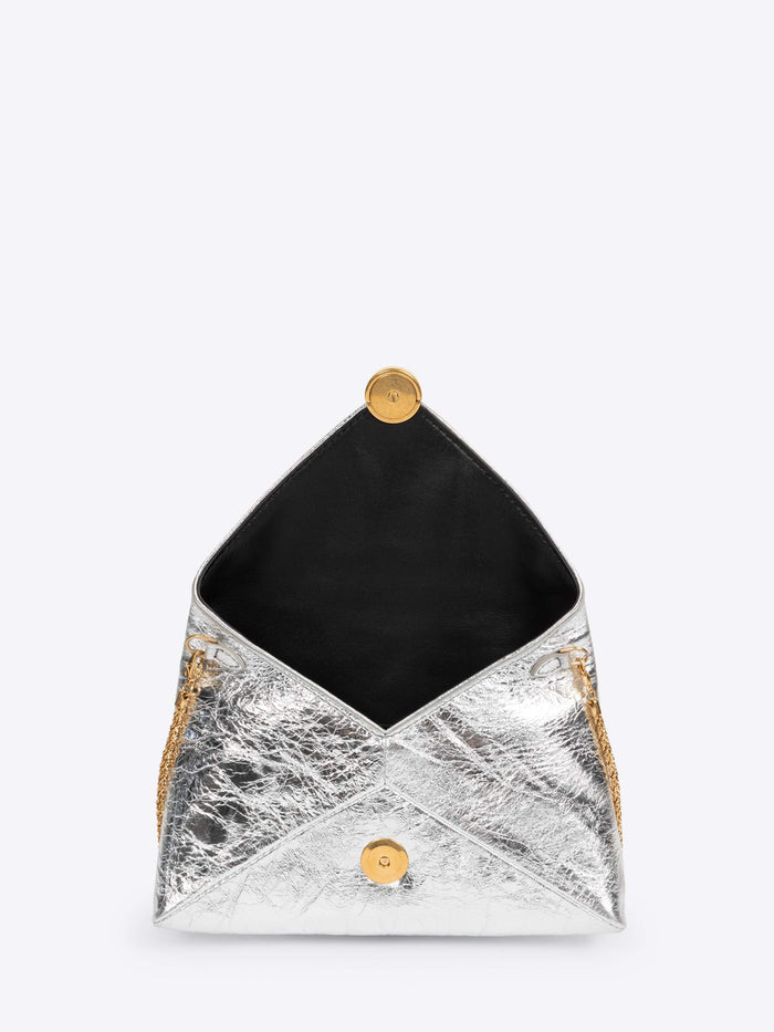 Black and silver clutch bag with gold accents on a white background - Dries Van Noten