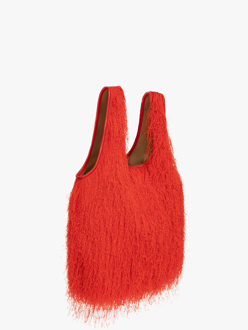 Red fringed bag on a white background - Dries Van Noten