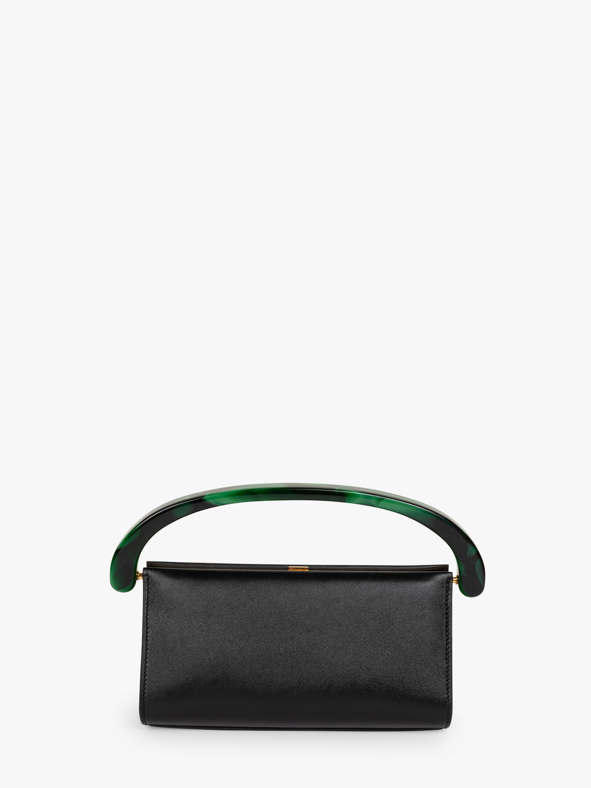 Black handbag with green handle on a white background - Dries Van Noten