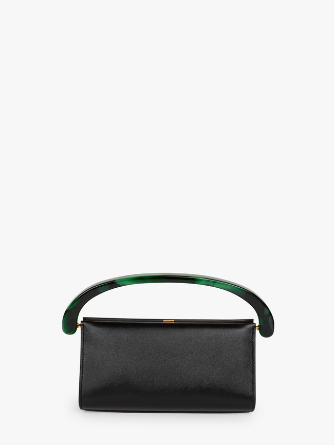 Black handbag with green handle on a white background - Dries Van Noten