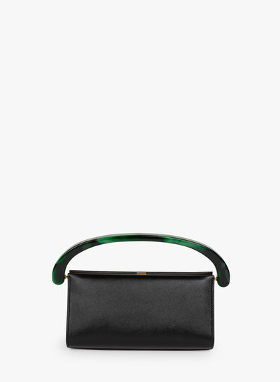 Black handbag with green handle on a white background - Dries Van Noten