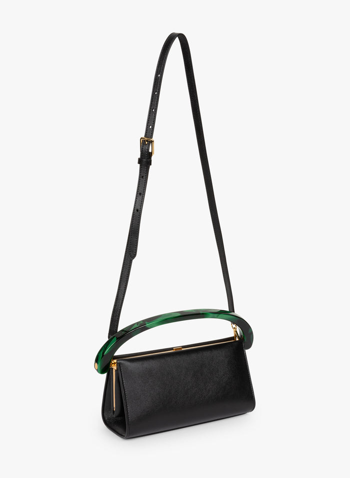 Black handbag with a green accent on a white background - Dries Van Noten