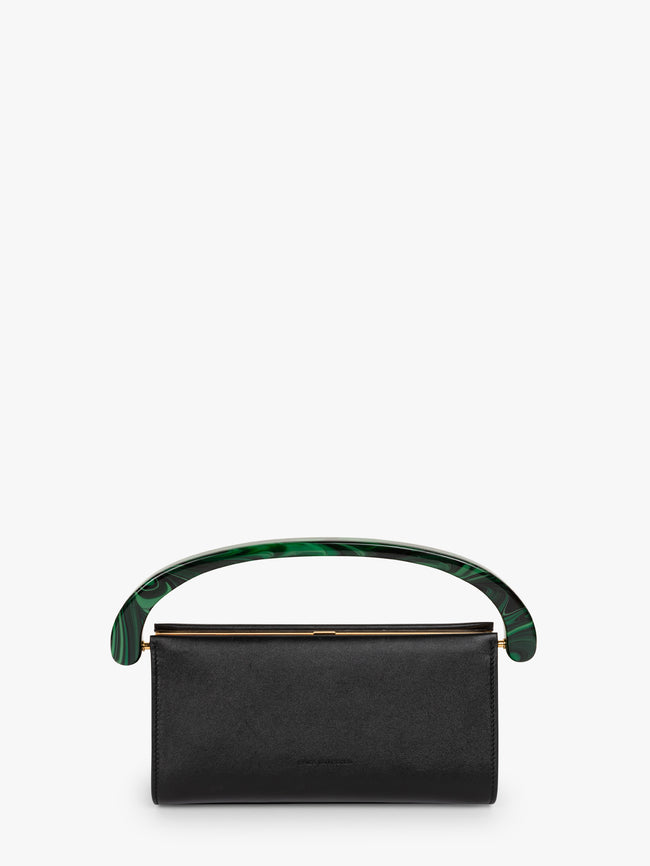 Black handbag with green handle on a white background - Dries Van Noten