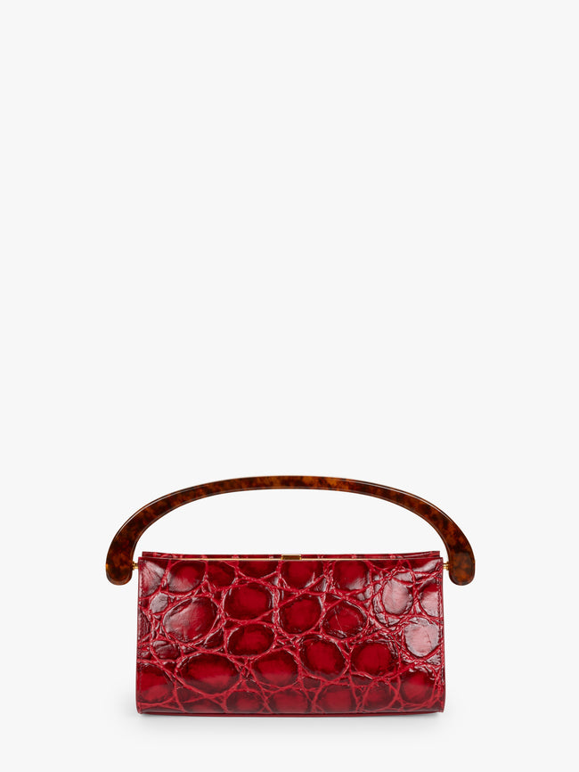 Red handbag with a tortoiseshell handle on a white background - Dries Van Noten